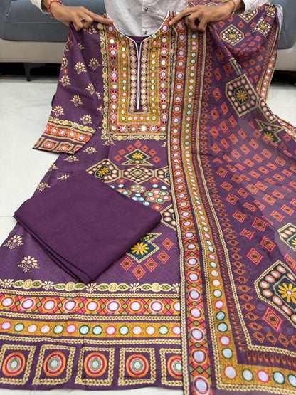 Designer Pure Burbary Silk Embroidered Suit Set with Chanderi Dupatta