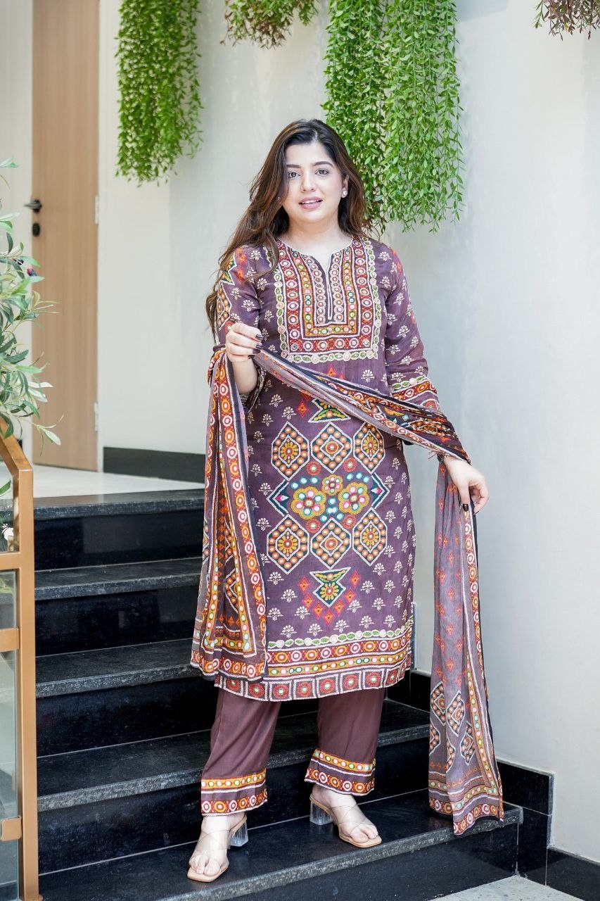 Designer Pure Burbary Silk Embroidered Suit Set with Chanderi Dupatta